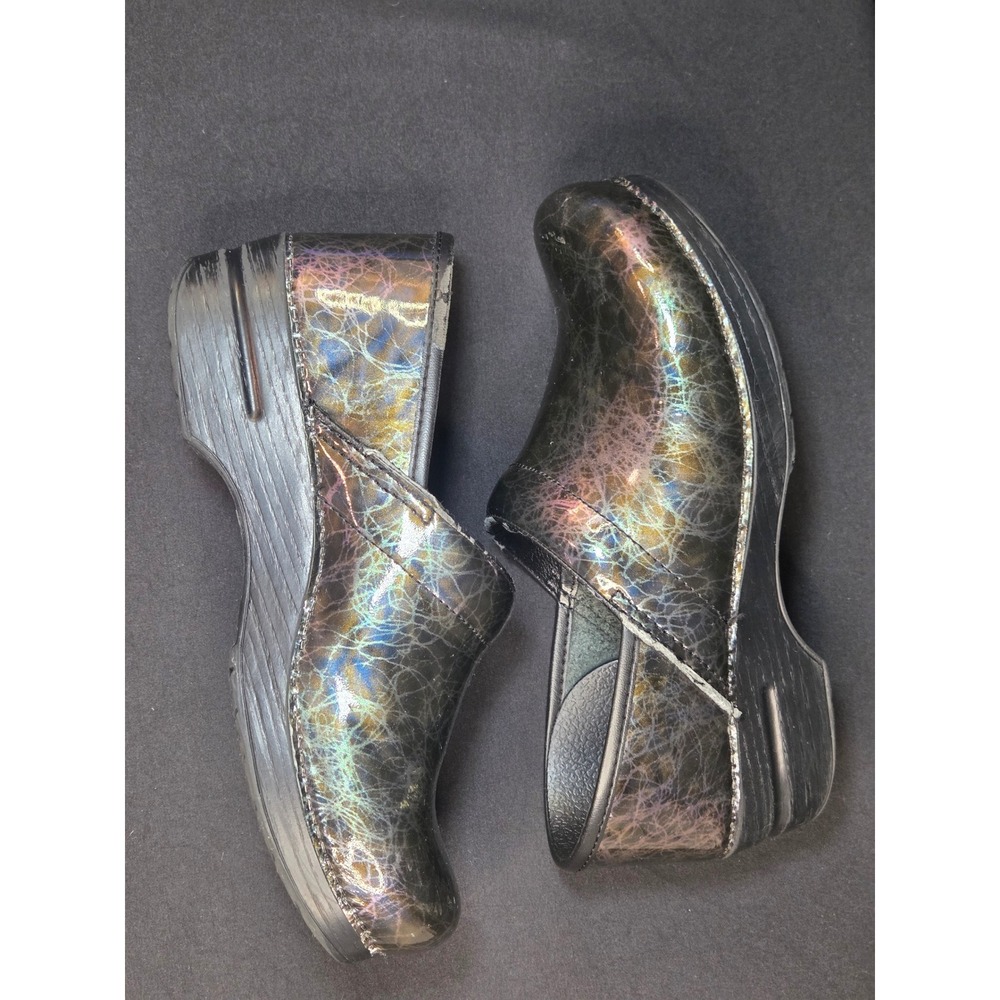Dansko Professional Clogs Iridescent Crackle Patent Leather Black Multi Size 40